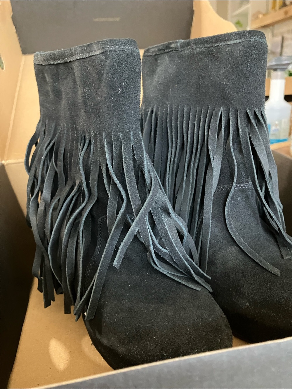Women's Black Suede Fringe Ankle Boots